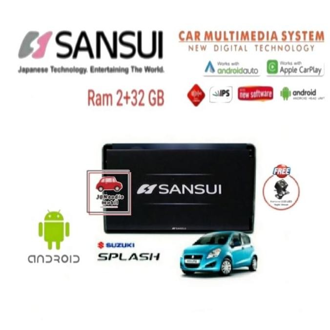 Tersedia Head Unit Android Sansui 9 Inch OEM Suzuki Splash 2010 Up + Kamera