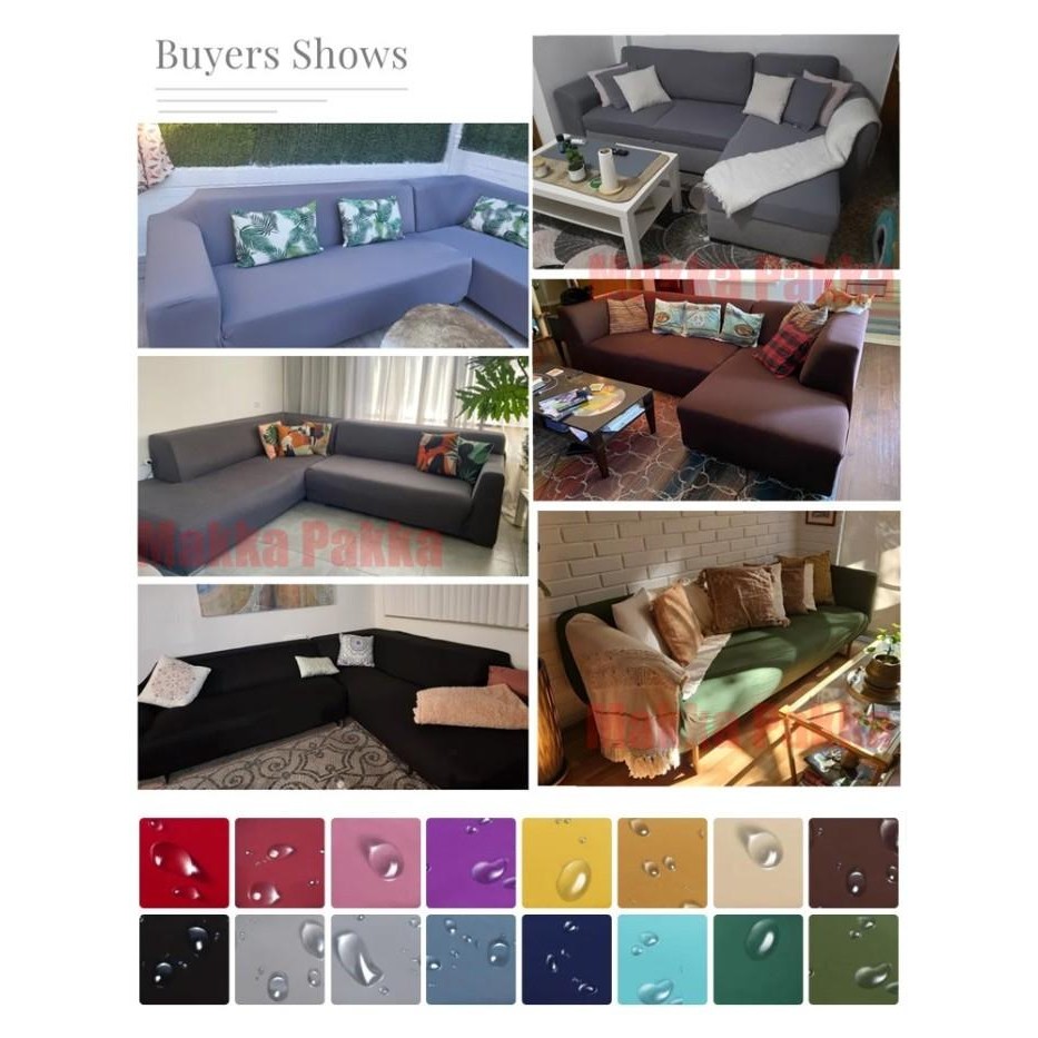 Waterproofing Sofa Cover Pattern Polos Sarung Sofa Sudut Elastis Tahan Air 1/2/3/4 Kursi Penutup Sof