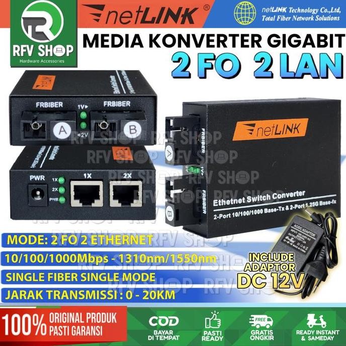 GIGABIT MEDIA CONVERTER 2 FO 2 LAN FIBER OPTIK KONVERTER NETLINK