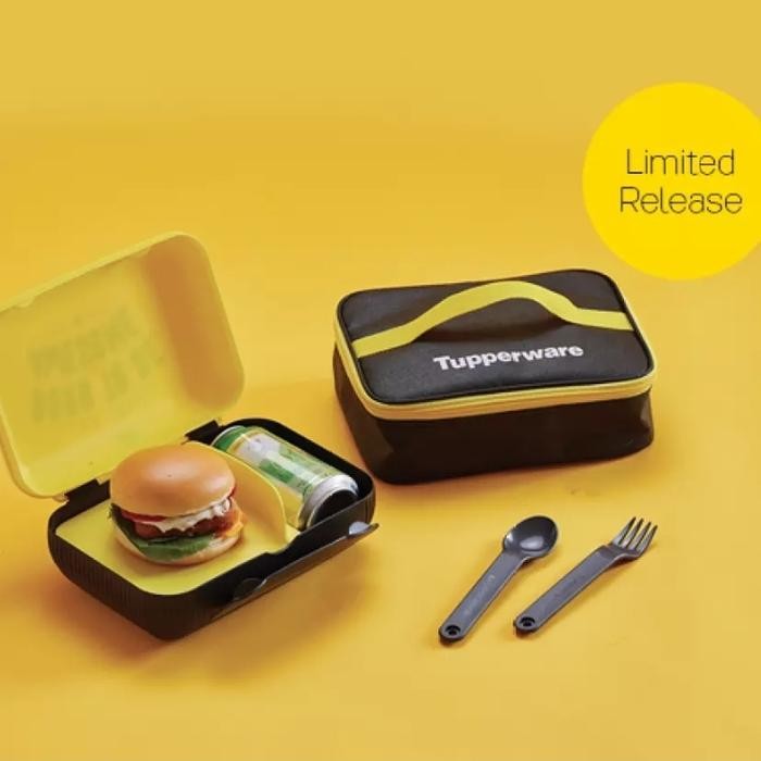 Tupperware Lunch Box Bento Set Original Dengan Garpu, Sendok, Dan Tas - Kitchenware Wadah Makan Sian