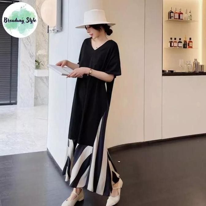 Maxi Long Dress Baju Terusan Wanita Lengan Pendek Vacation Bali Pantai Big Size Oversize HT