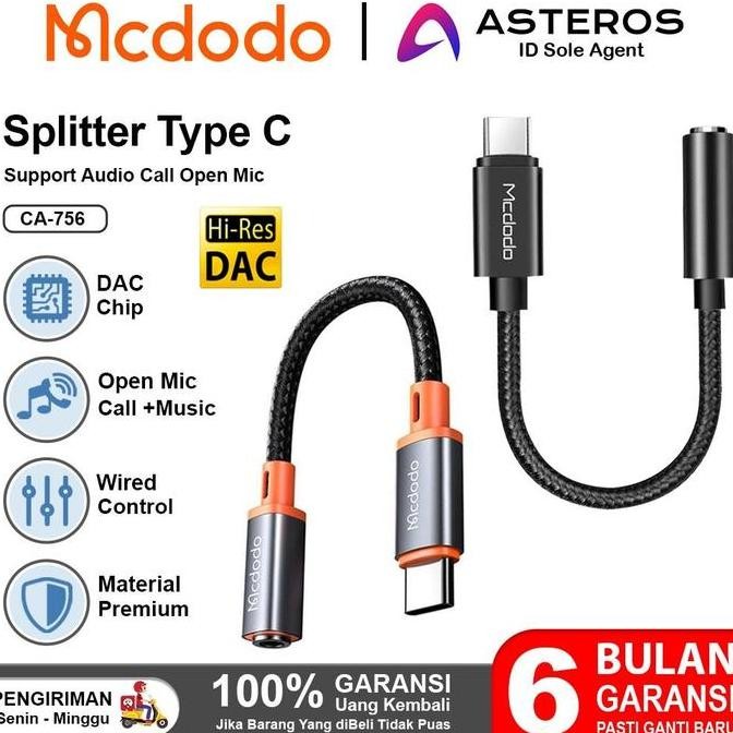 Mcdodo Splitter Type C Ke Jack 3.5Mm Untuk Ipad Samsung Oppo Mi Vivo Realme