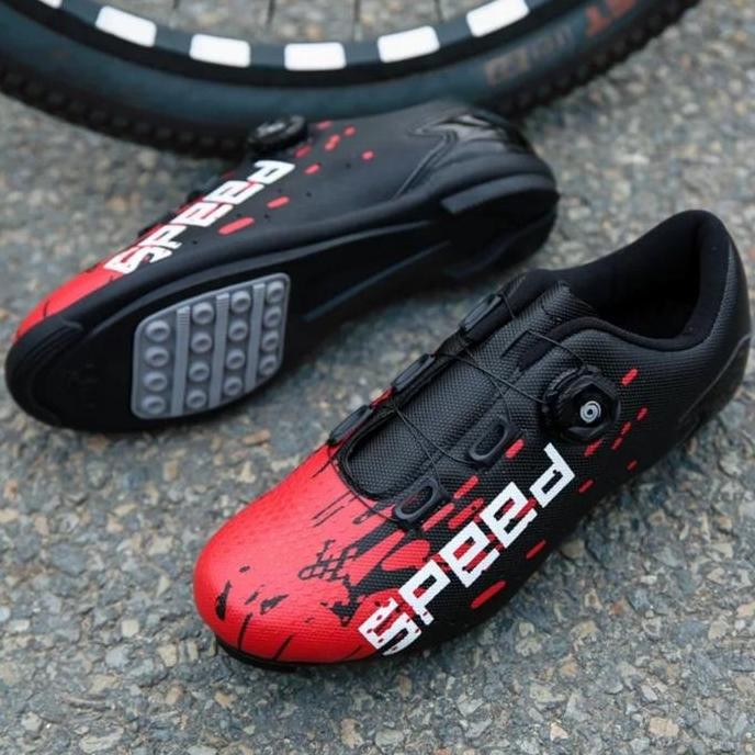 Tersedia Speed Sepatu Non Cleat Sepatu Gowes Non Cleat Black-Red