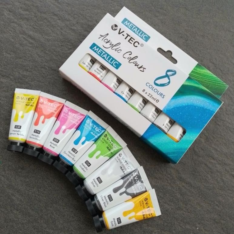 

Cat Acrylic V-TEC Colours Metallic 22 ml 8 Warna ( Set ) [ Original ] AST