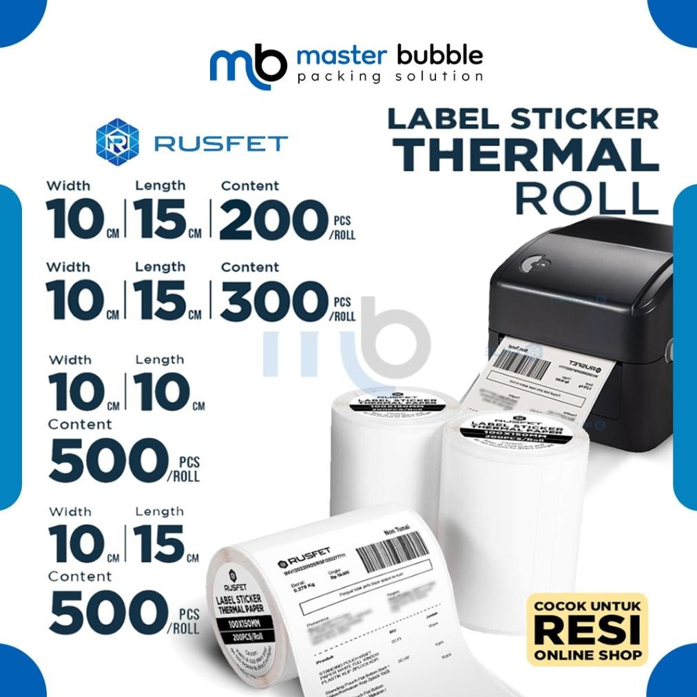 

Stiker Kertas Termal Label 10CM RUSFET Sticker Paper Thermal Printer Resi Per Roll - Core AST