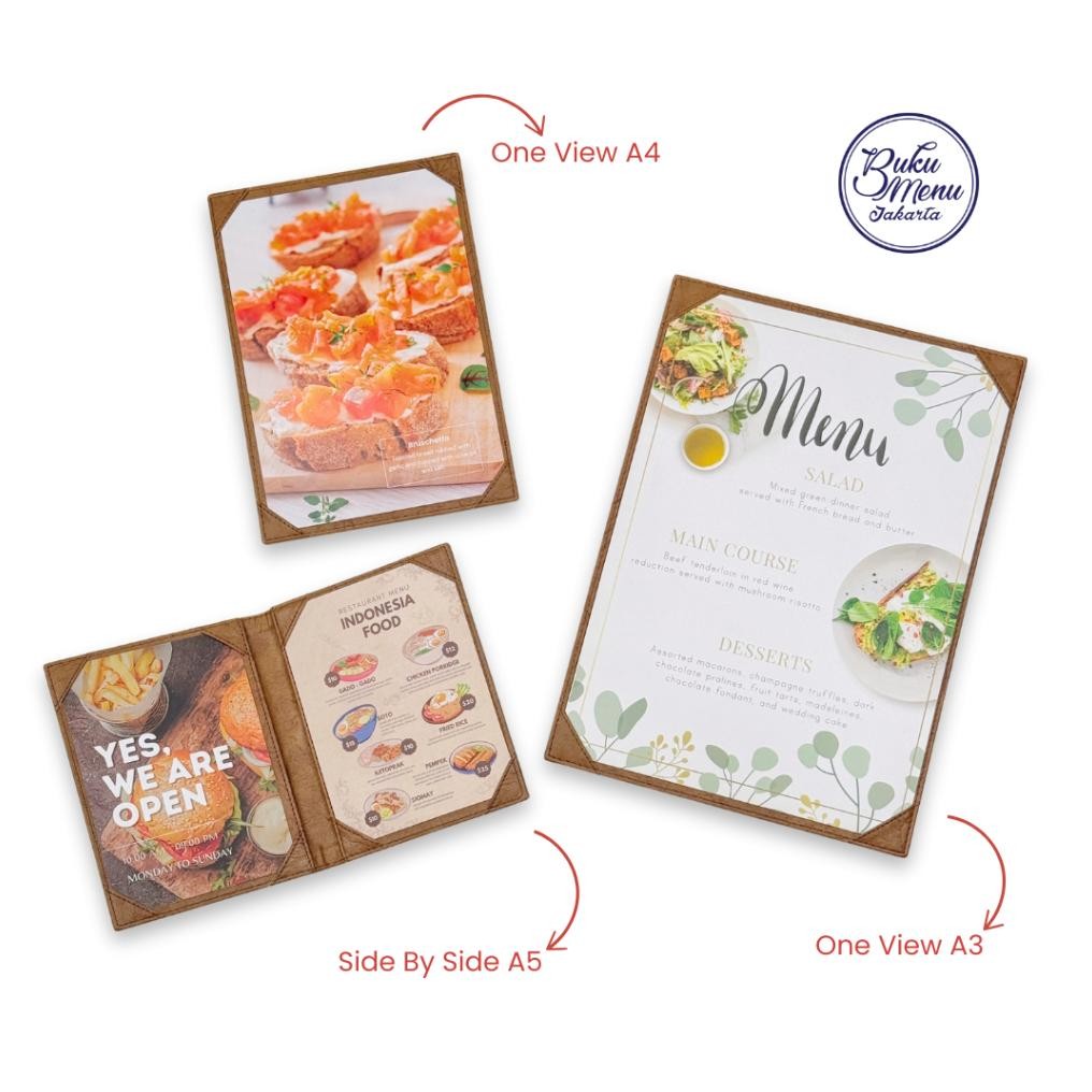 

Buku Menu Jakarta - Buku Menu Kulit Premium Cafe Series One View dan Side By Side (1 sisi dan 2 sisi) A3, A4, A5 - Cafe, Coffee Shop, Restoran, Hotel AST