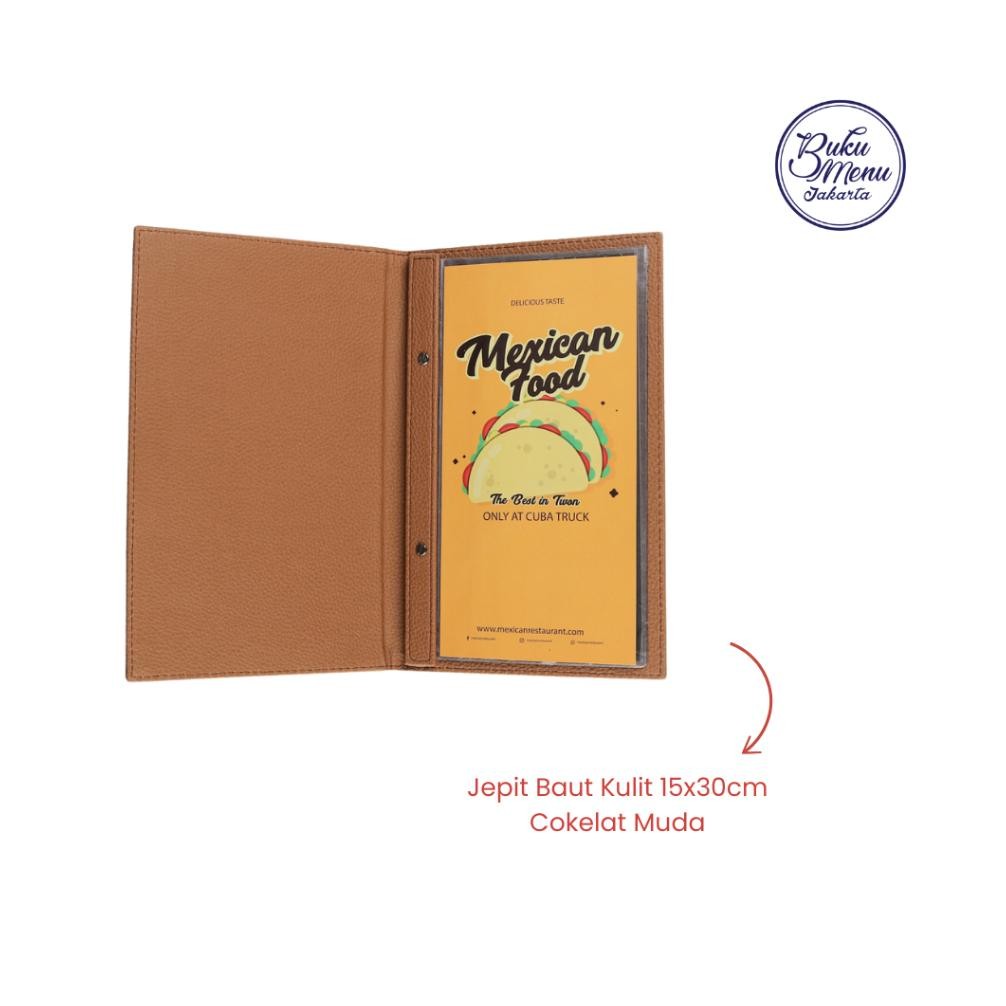 

Buku Menu Jakarta - Buku Menu Kulit Premium Jepit Baut Isi Plastik Mika 15x30cm Coklat Muda - Cafe, Coffee Shop, Restoran, Hotel AST