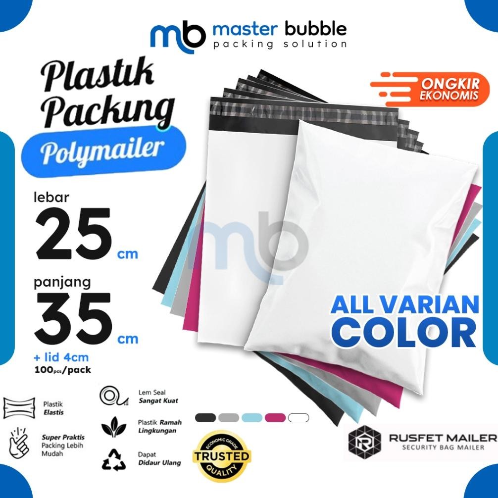 

Polymailer Amplop 25cm X 35cm Polos Solid Color Plastik Packing Online shop Harga Per-Pack AST