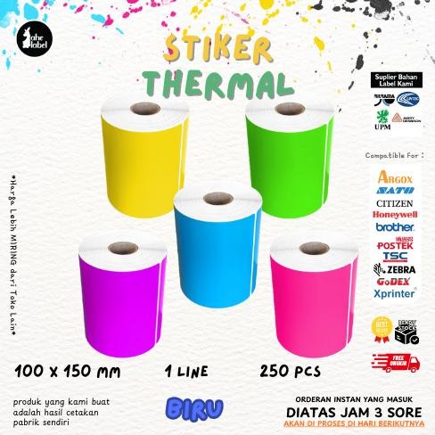 

Kertas Label Thermal 100x150 mm isi 250 Pcs/ Label thermal barcode Roll A6 Stiker Resi Warna AST