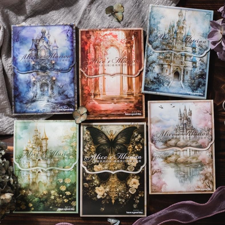 

50 Lembar Kertas Hias Seri Ilusi Alice 10x14cm Untuk Dekorasi Scrapbook Bullet Journal Diary Jurnal Retro Vintage AST