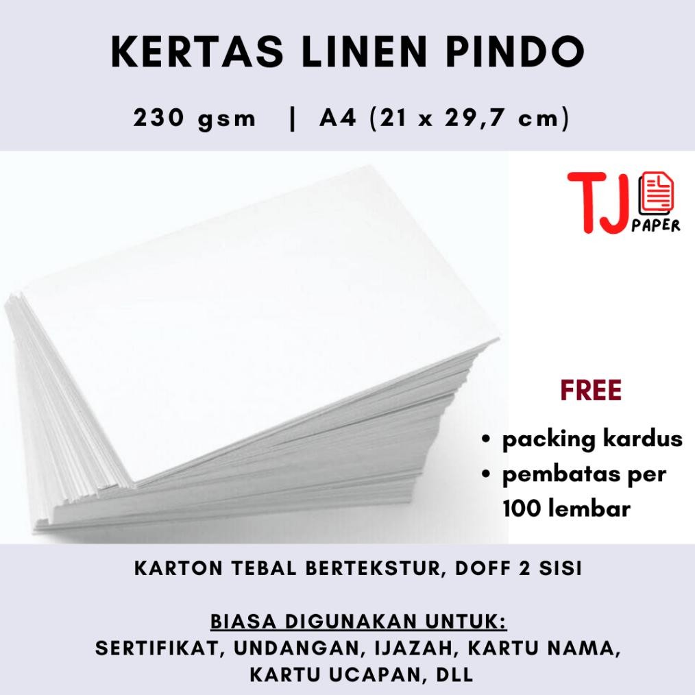 

(50 lembar) Karton Linen Tebal 230 gsm A4 - Pindodeli AST