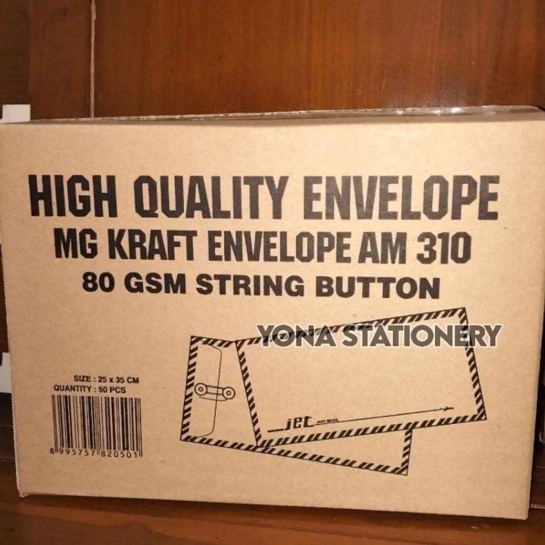 

Amplop Coklat Tali 310 | 1 box : 50 pcs | 25 x 35cm | Amplop Coklat Tali Air Mail | Amplop 310 AST