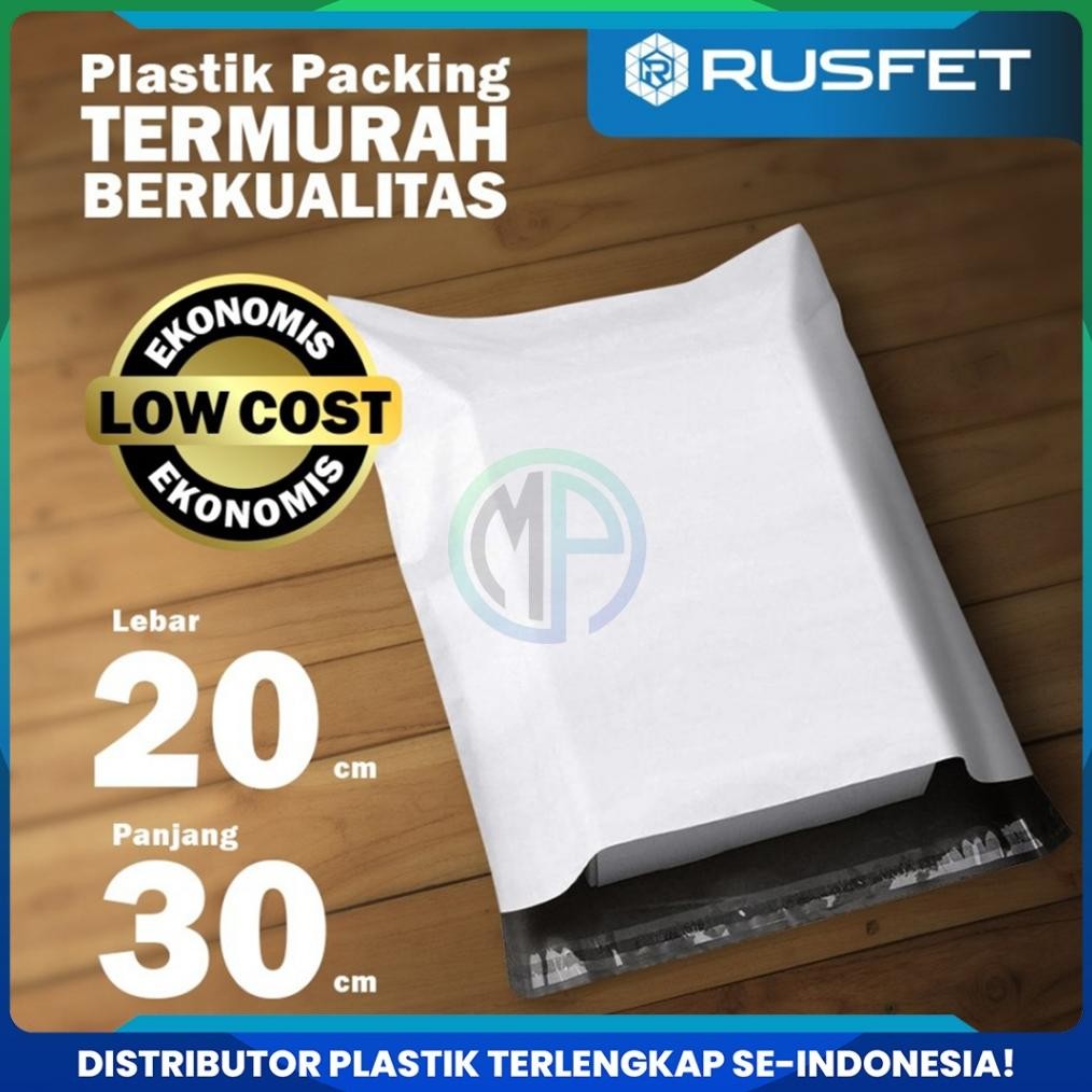 

Amplop Plastik Polymailer Putih 20cm x 30cm Low Cost Plastic Packing Polos Online shop Rusfet Murah AST
