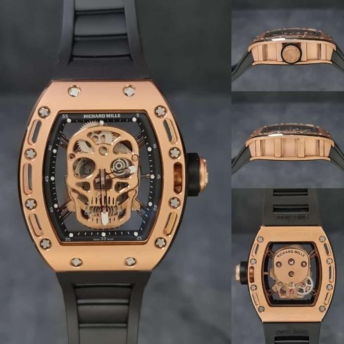 Tersedia Jam tangan Automatic RM 052 Skull Skeleton Rubber Stainless steel