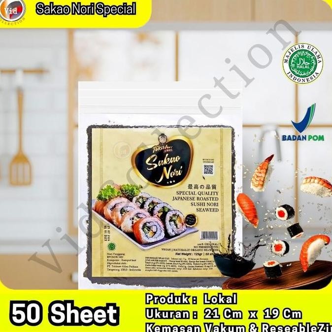 

Sakao Nori Sushi Spesial Grade Japanese Rumput Laut 50 Sheet Seaweed Hijau Gelap Food Spicy