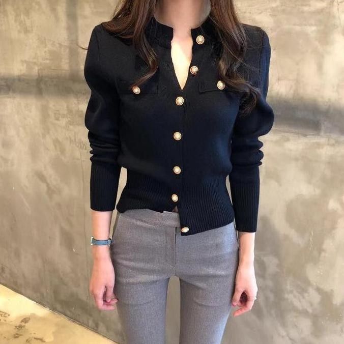 Lemonit Cardigan Botton Rajut Wanita | Baju Korean Style Lengan Panjang Rajut Elegan Import | Atasan