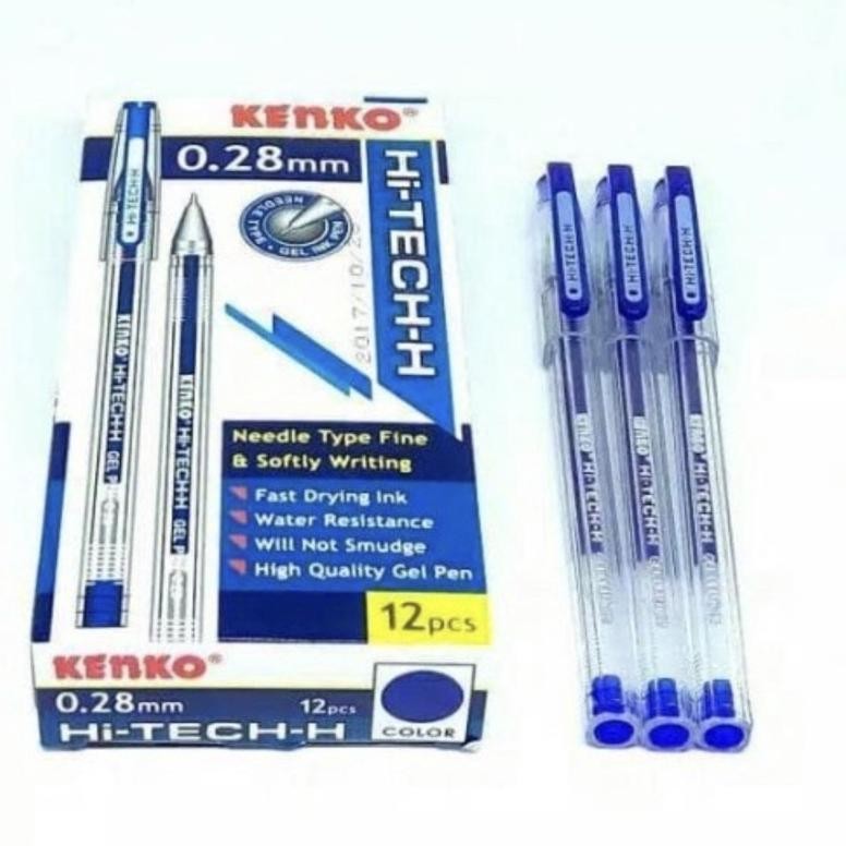 

( 12pcs ) Pulpen Gel Hi Tech / Pen Gel Hitech 0.28mm Kenko Ori tinta Hitam dan Biru harga 1 lusin
