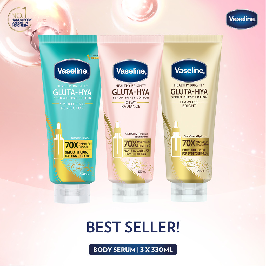 Vaseline Gluta Hya Smoothing 330ml + Vaseline Gluta Hya Dewy Radiance 330ml + Vaseline Gluta Hya Fla