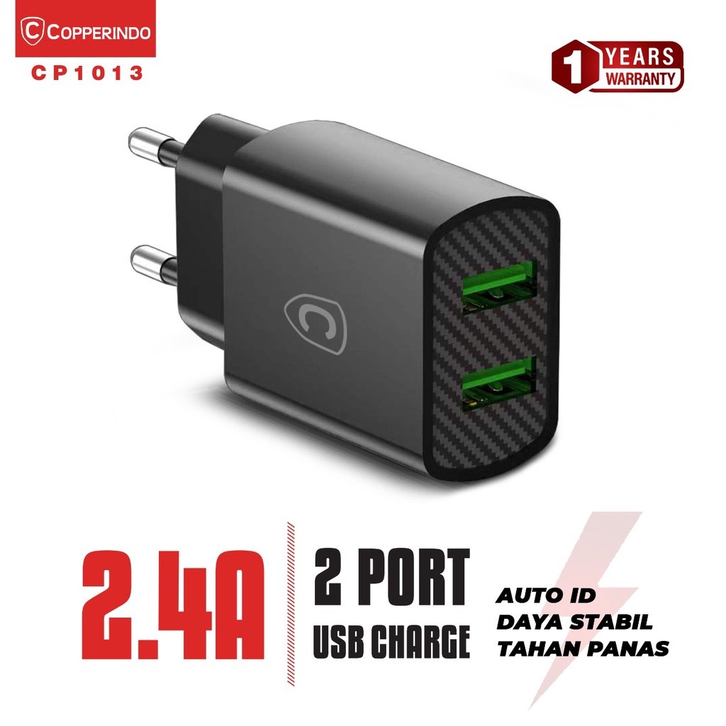 Copper Wall Charger CP1013 2 Port - Black Charger + Kabel Micro