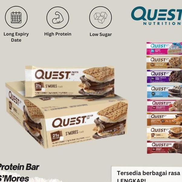 

Quest Protein Bar 60G Rasa Smores Nutrition Energy Healthy Sna Bars Fitness Gym Low Sugar Hh ProteinHhFiber