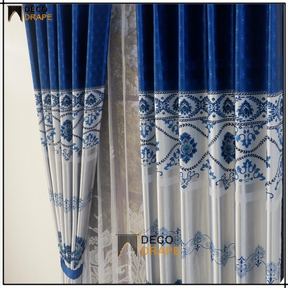 Gorden Jendela Panjang Kain Blackout Tebal Glossy Motif Batik Mewah