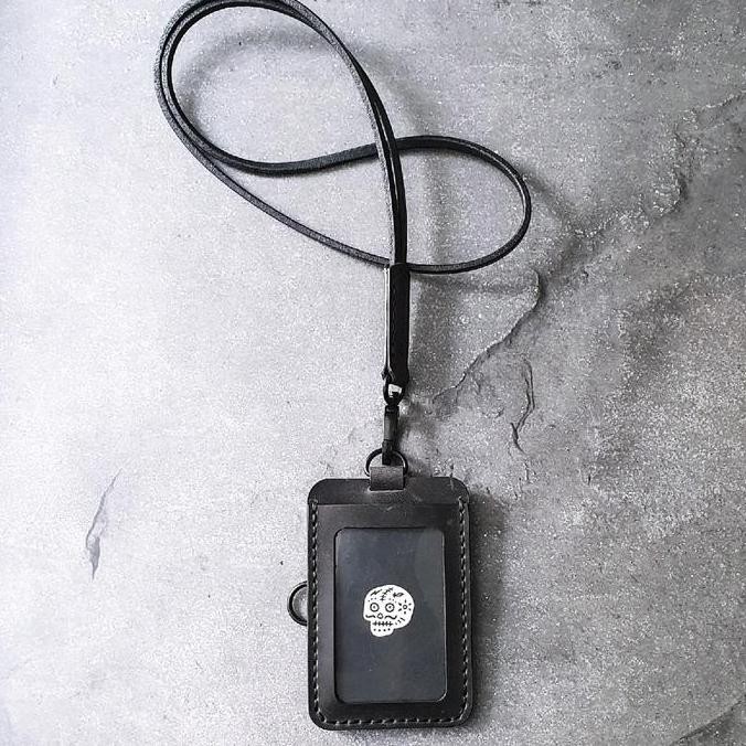 

Bds Coastal Vintage Black - Leather Lanyard Id Card Holder, Two View Co