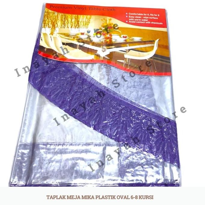 (Allthebest) Taplak Meja Makan Plastik Bening Oval 6-8 Kursi Tebal Anti Air Renda