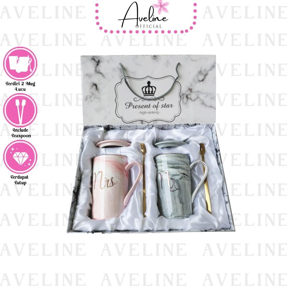 AVEMug Kado Mug Couple Mug Gift Set Gelas Couple Mug Gelas Couple Long Mug Gelas Couple Motif Elegan