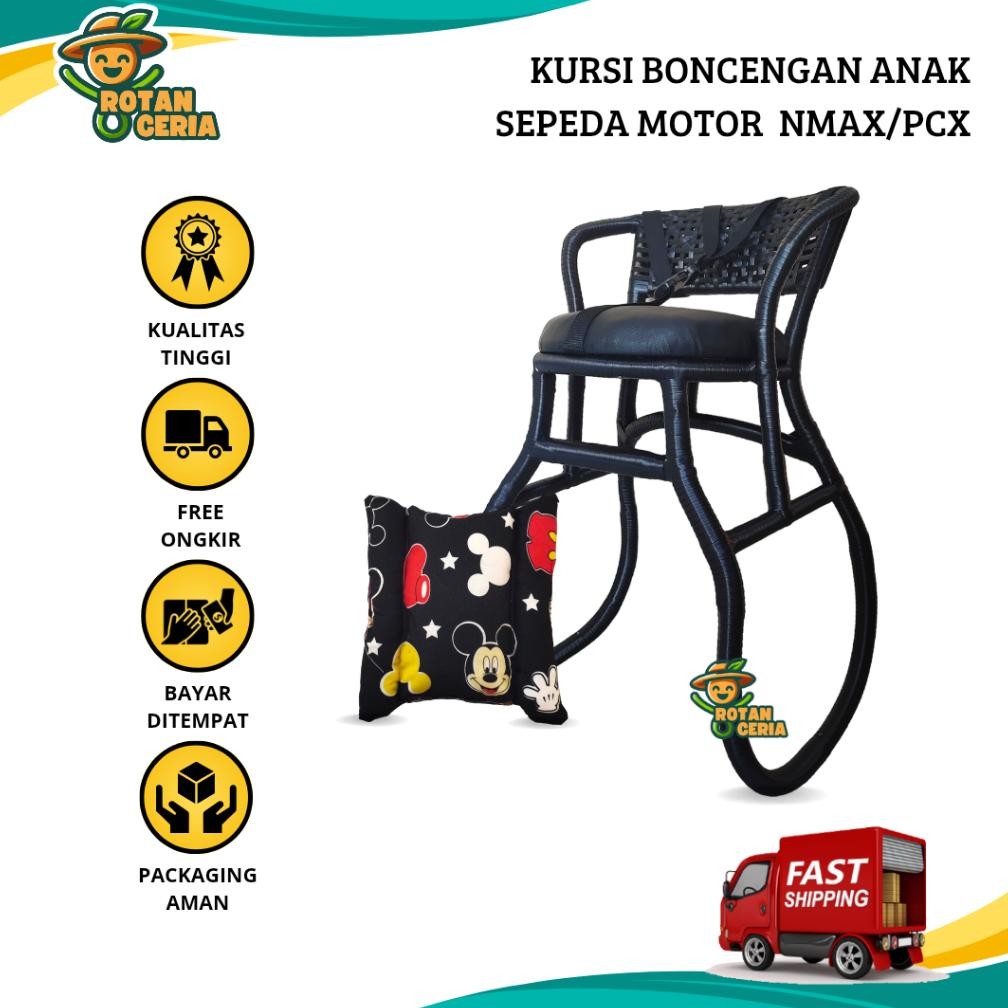 Kursi Boncengan Motor NMAX/PCX untuk Anak Full Anyaman Jok Kulit GRATIS BANTAL STANG AST