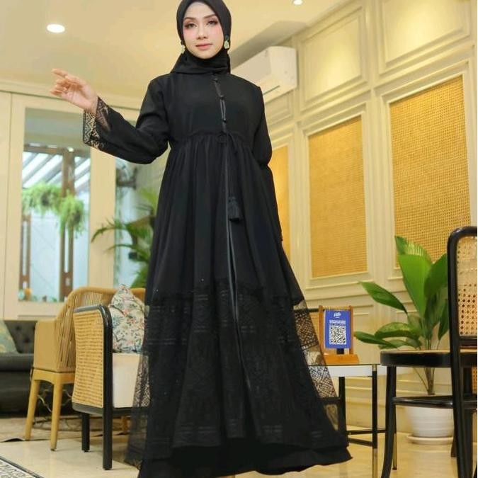 Sale L Nishka L Abaya Berukat Hitam  Model Pita Kombinasi Kancing Dada Tali Depan Remaja Dewasa  Mut