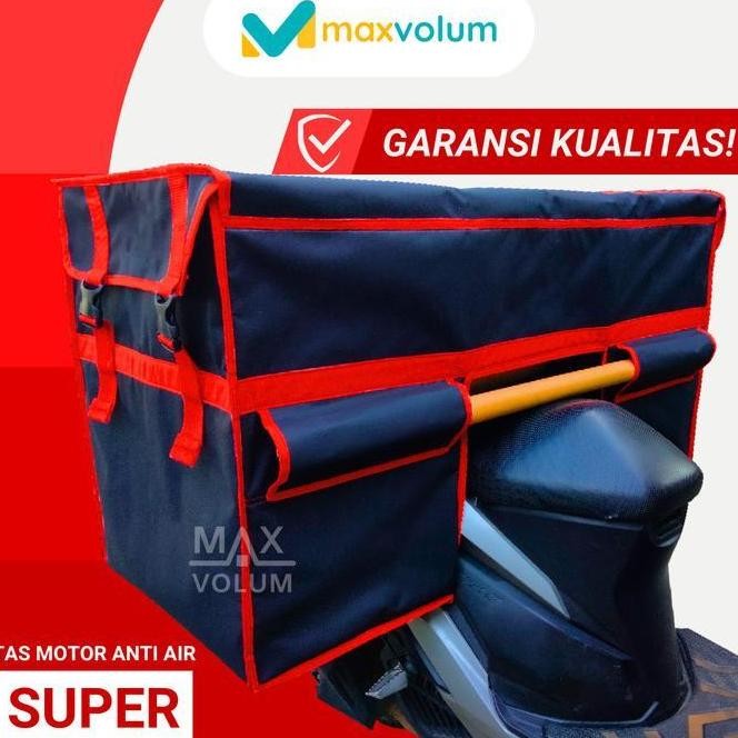 Maxvolum Tas Motor Anti Air Super Hitam List Merah Tas Obrok/Tas Kurir Terbaik
