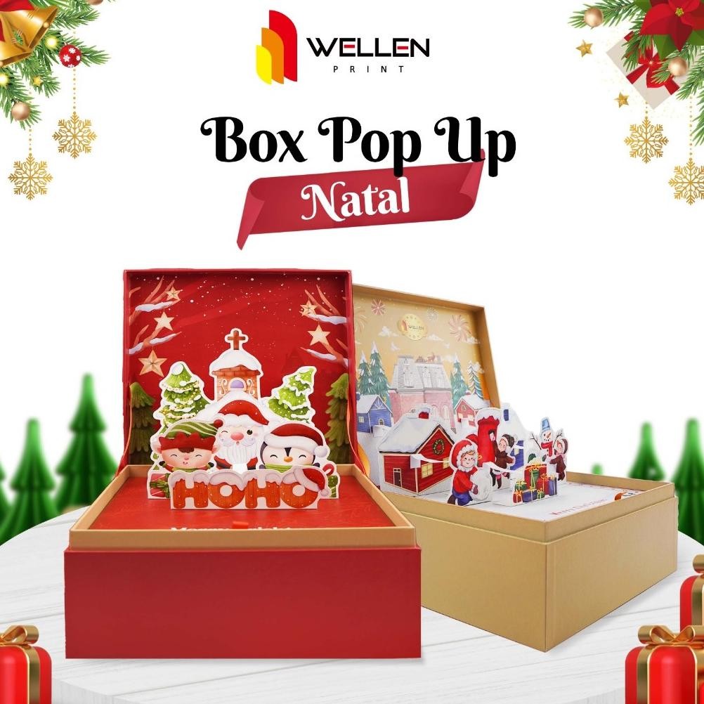 

MINDU WELLEN PRINT Cetak Box Hampers Pop Up Natal / Print Kotak Kue Lapis Christmas / Packaging Souvenir Hardbox Premium Custom Nama Logo