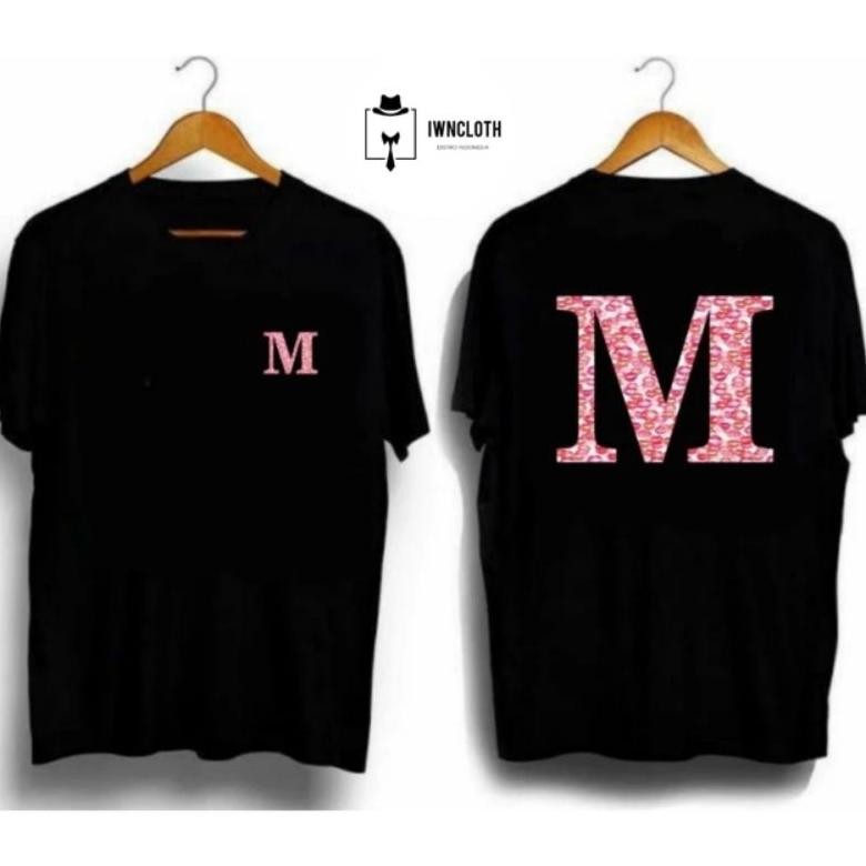 Promo Kaos Inisial Nama Huruf M Kiss Sablon Dtf T-Shirt Kaos Distro Pria Wanita