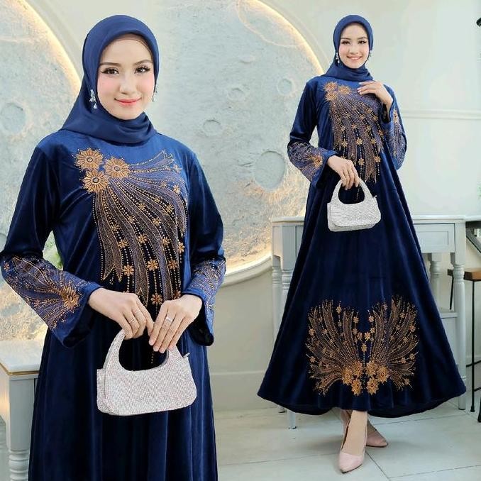 Sale Gamis Abaya Bludru Premium Seri Warna Bunga Mekar  Bordir Tanam Langsung Mute Berlian Emas Mewa