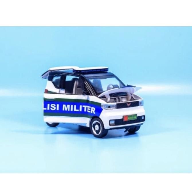 Diecast Mobil Listrik Ev Wuling  Polisi Militer Tni-Ad (Pomad) Skala 1/24