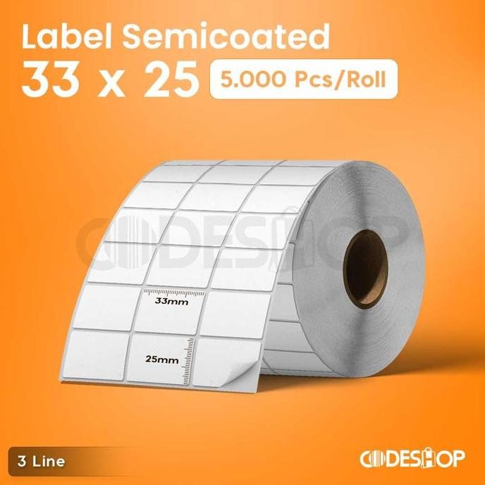 

HOT PROMO LABEL BARCODE 33X25 SEMICOAT STICKER PRINTER BARCODE 33 X 25 ISI 5000