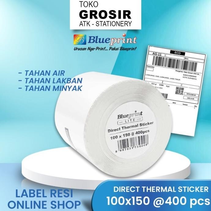 

MURAH Direct Thermal Sticker Label Resi BLUEPRINT Lite 100x150 mm 400Pcs