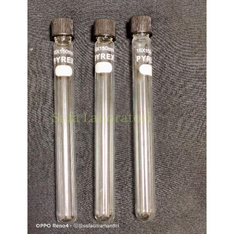 Promo 6.6 Tabung Reaksi Tutup Ulir 16x150 Pyrex / 1pcs