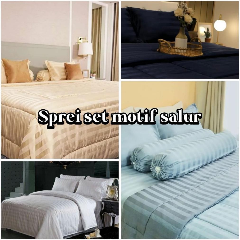 Sprei set motif salur 1 set  TINGGI 20cm berbagai warna motif salur ukuran 90x200 120x200 160x200 18