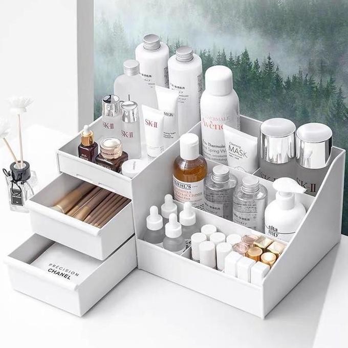 TERBARU - Storage Make Up Portable Make Up Organizer Desktop storage box Putih
