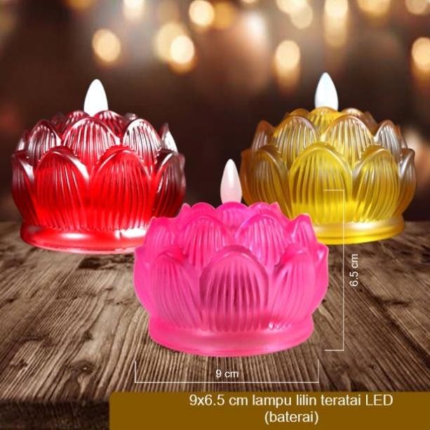 Tersedia Lampu lilin Altar Puja Sembahyang teratai LED merah