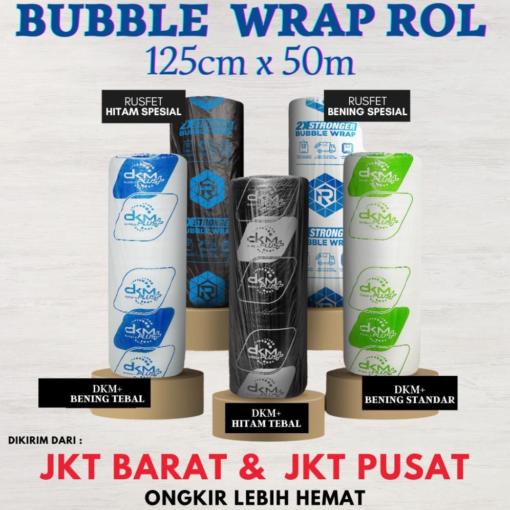 

Produk Baru!! Bubble Wrap Roll DKM+ RUSFET 125cm x 50m Bening Hitam Premium Roll Packing