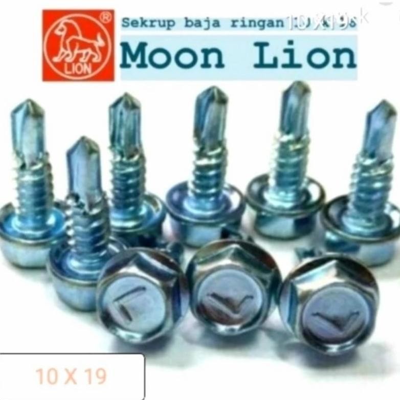 Baut baja ringan 10x19 Moon Lion BOX /Sekrup Roofing Putih 10x19 Moon lion