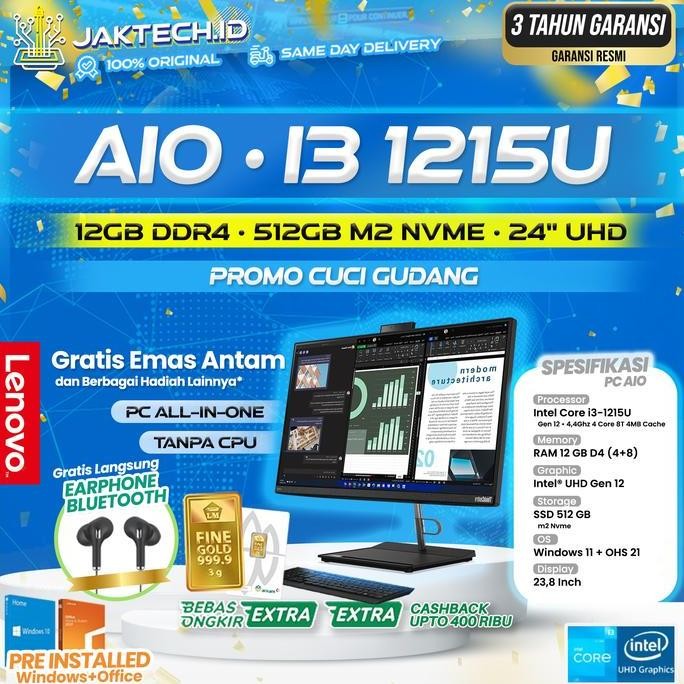 PC Lenovo All in One Intel Core i3/i5 New Gen Ideacentre/Thinkcentre Display 24" | 16 GB | SSD | WIN