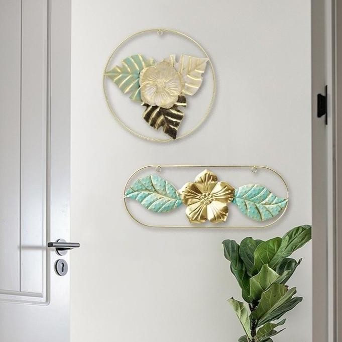 Hiasan Dinding Gantungan Dinding Besi Daun Emas Pajangan Dinding Daun Bunga Tropis