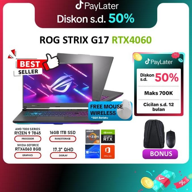 ASUS ROG STRIX G17 G713PV AMD RYZEN 9 7845 RTX4060 64GB 1TB SSD 17"QHD