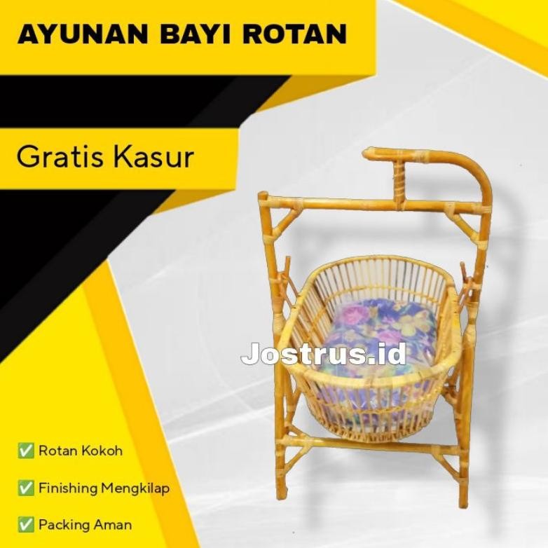 Ayunan Bayi Rotan GRATIS KASUR Balita FINISHING MENGKILAP / Tempat Tidur Goyang Anak Kecil Gratis On