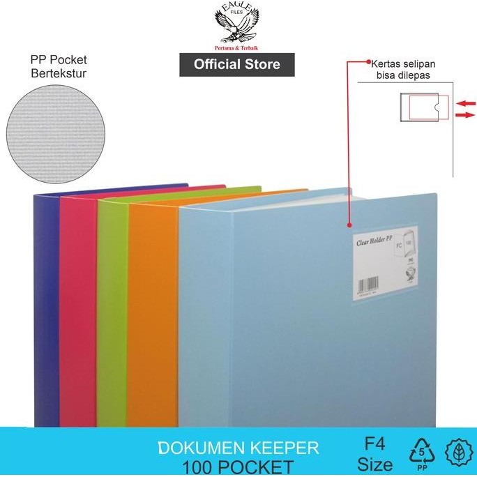 

EAGLE FILES Dokumen Keeper / Clear Holder / Document Keeper / Display Book F4 (FOLIO) 100 Pocket MURAH
