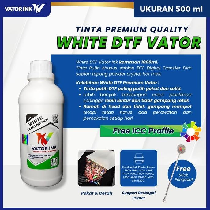 

Dtf White Vator Ink 500Ml Tinta Putih Sablon Tepung Pet Transfer Film