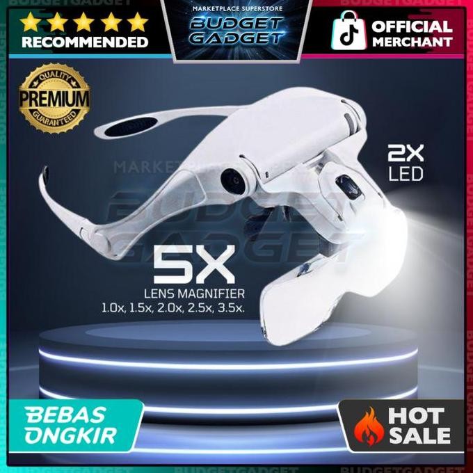 

Kaca Pembesar Kacamata Reparasi Jam Magnifier With 2 Led 5 Lens 3.5X - 9892B2